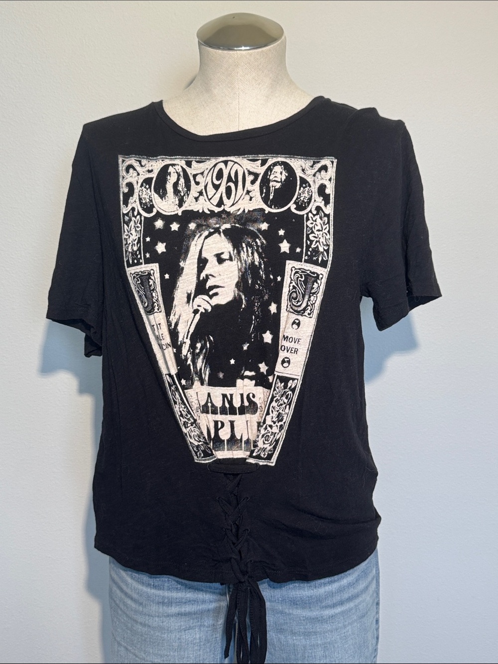 Lucky Brand Black Janice Joplin Lace-Up Short Sleeve Tee